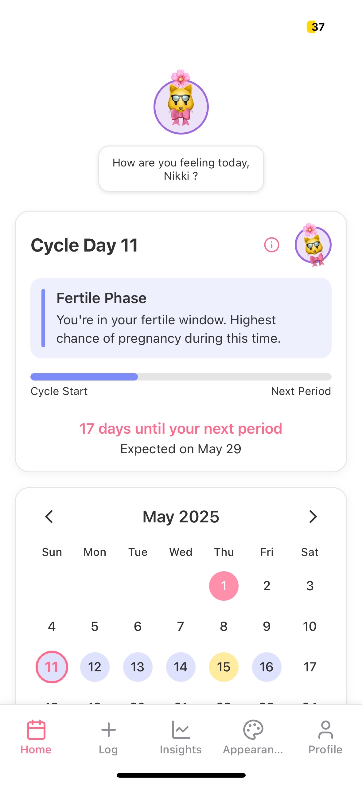 PookiePeriods Home Screen